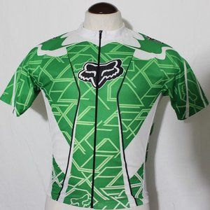 Fox Green & White Full Front Zip Bike Cycling Jersey Back Pockets Men's Medium